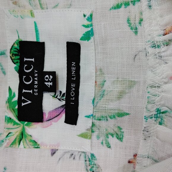 Vicci Brand, Size 42 Linen Dress, Tropical Pattern - Picture 9 of 9